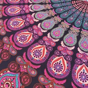Round 64x66 Peacock Pink Mandala Tapestry Sheet Hippie Tablecloth 100% Cotton